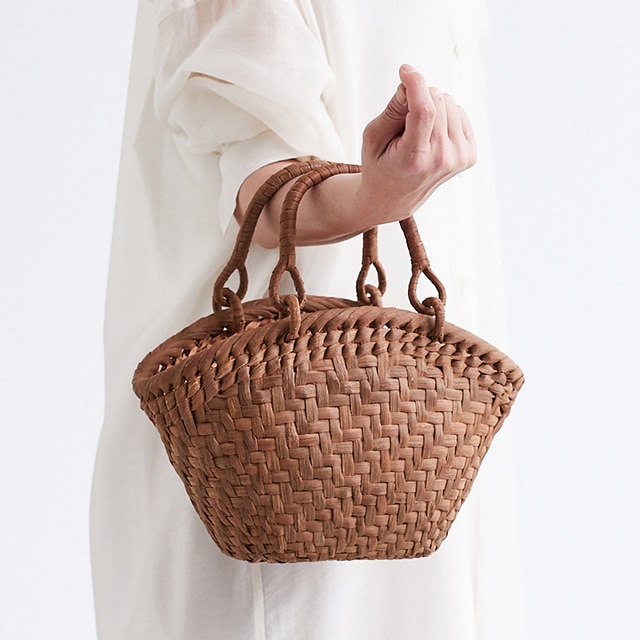 シェル型やまぶどう籠(網代編み/リング取手/小サイズ)(約)最大幅31