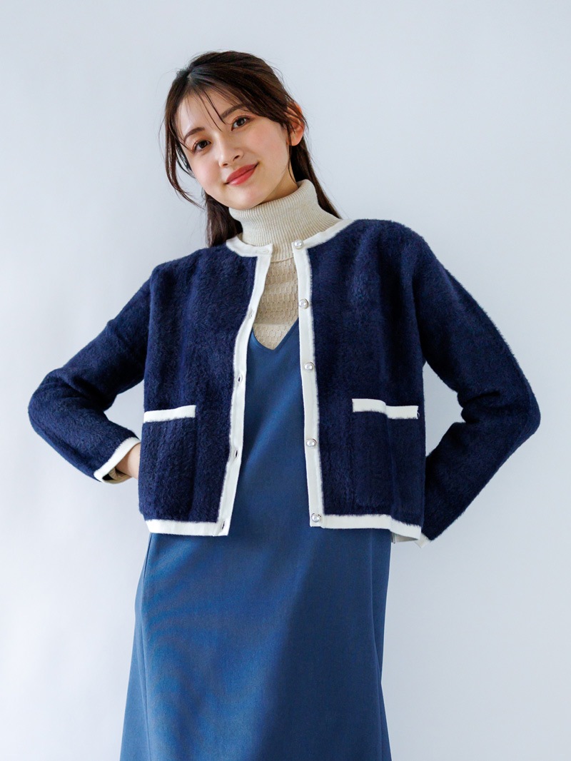 新品タグ付 ブルマリン ミンクファー襟付き カシミヤ混ビジューニット