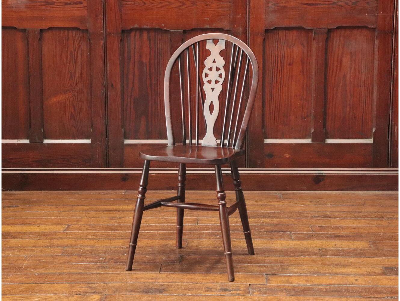 英国アンティーク木製ホイールバックチェア/ダイニングイス/椅子(91