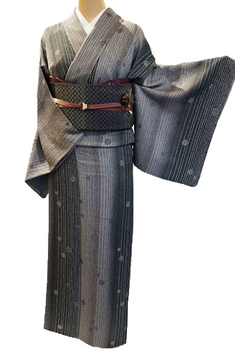 正絹小紋レンタルフルセット「縦ぼかしに縞幾何学」 | レンタル着物