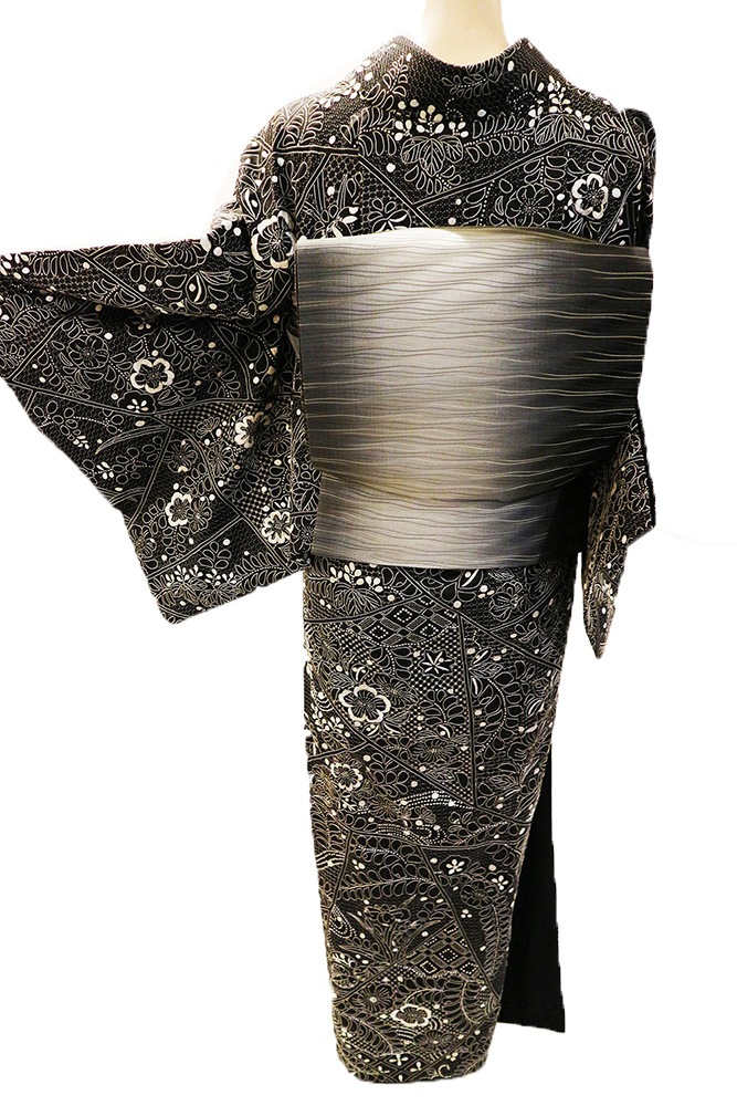 正絹訪問着 レンタルフルセット「総柄汕頭刺繍 辻が花に四季の花