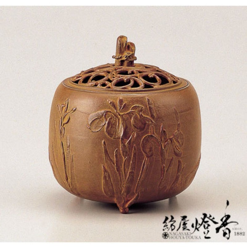 香炉/香器『高岡銅器【杜若文(かきつばたもん)/青銅色香炉】銅製/名取