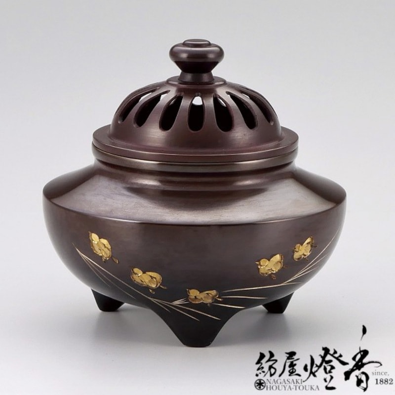 香炉/香器『高岡銅器【玉利久波千鳥香炉/徳色】銅製[空焚き用]』竹中