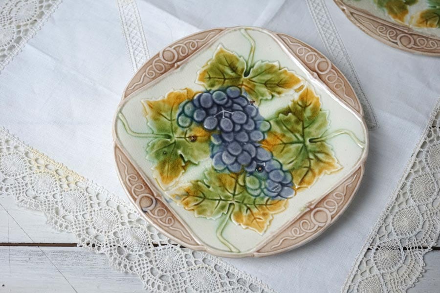 フランスバルボティーヌブドウのプレートW20cm19C後期頃 W20cm gc