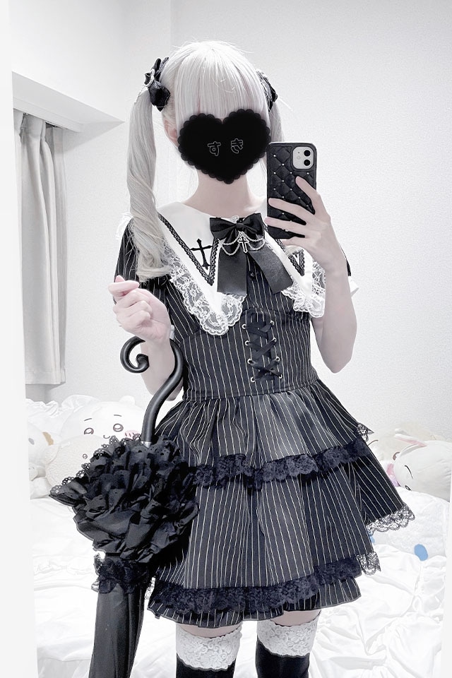 MA*RS】【2点SET】クロス刺繍3段フリルセットアップ - WHT/ブラック