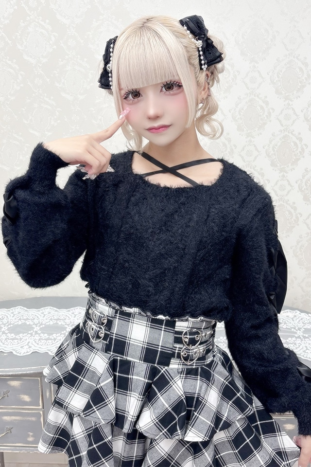 MA*RS】スクエア開きリボンケーブルニット - ブラック size-F | 地雷系