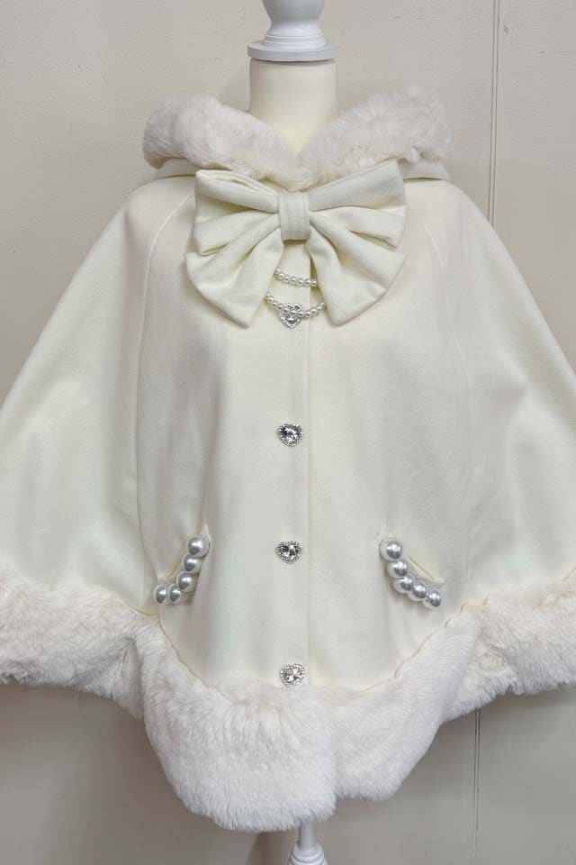 Princess Melody】リボン付きボリュームファーフードケープコート