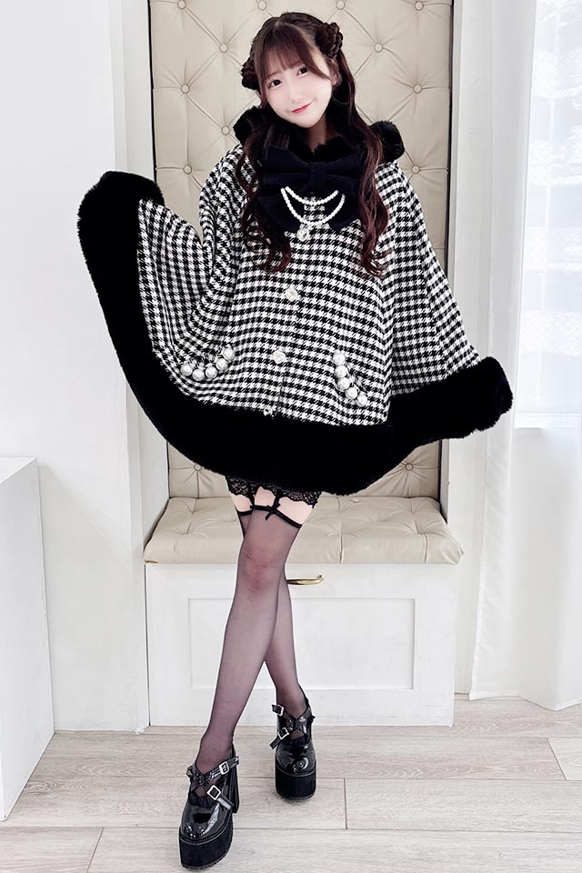 Princess Melody】リボン付きボリュームファーフードケープコート