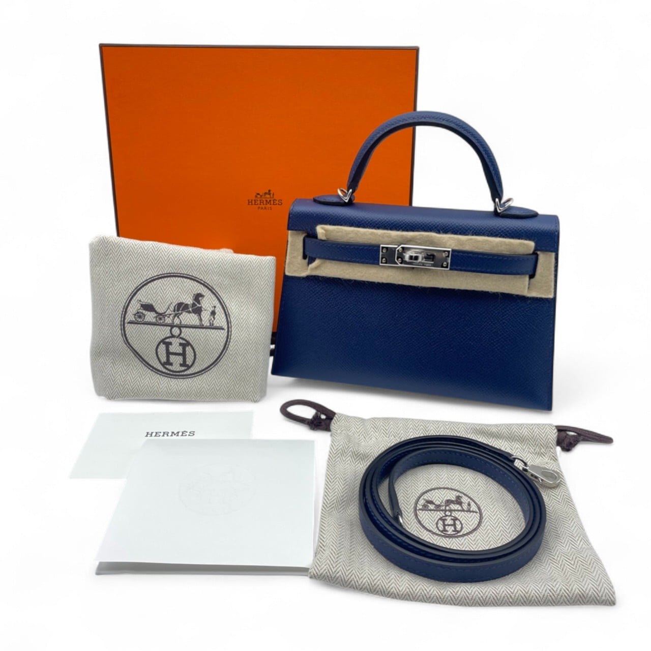 エルメス ミニケリー2 ブルーネイビー エプソン シルバー金具 B刻印