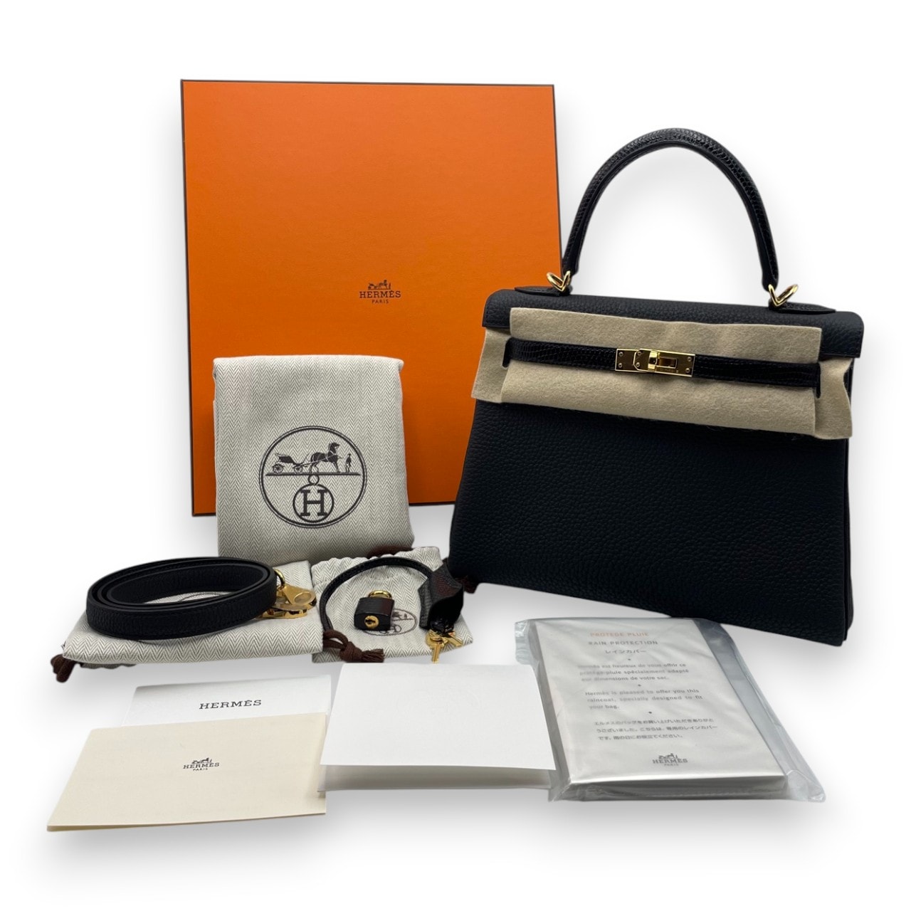 エルメス ケリー タッチ 25 ノワール トゴ/リザード ゴールド金具 Y