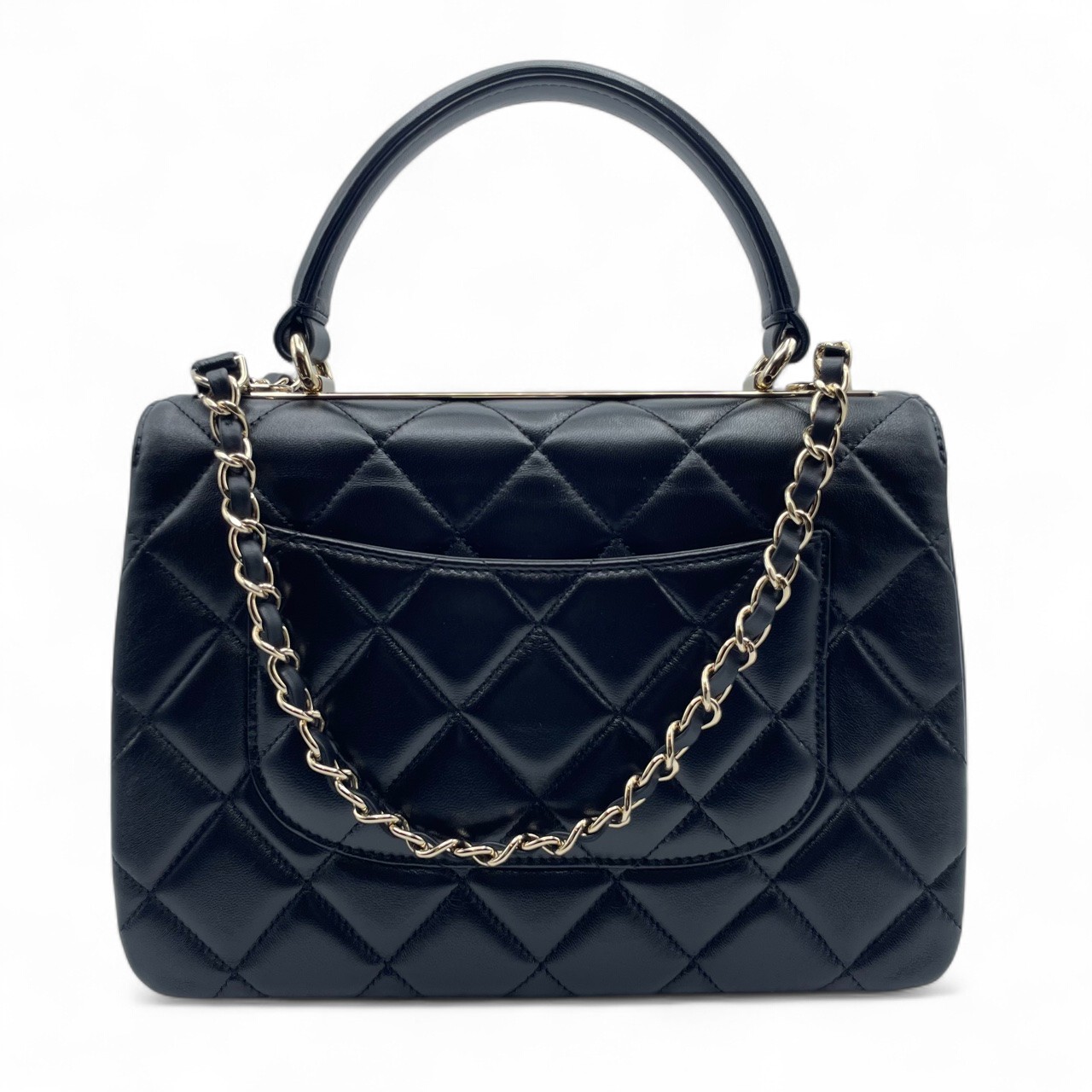 シャネル トップハンドル フラップ バッグ A92236 ラムスキン ブラック