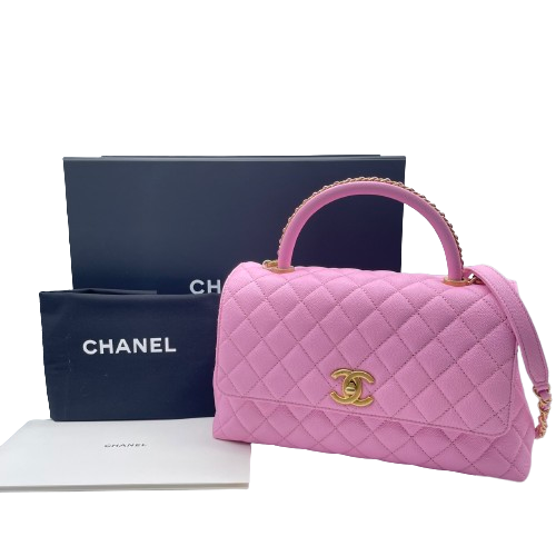 シャネル ココハンドル W29 ピンク キャビアスキン ゴールド金具