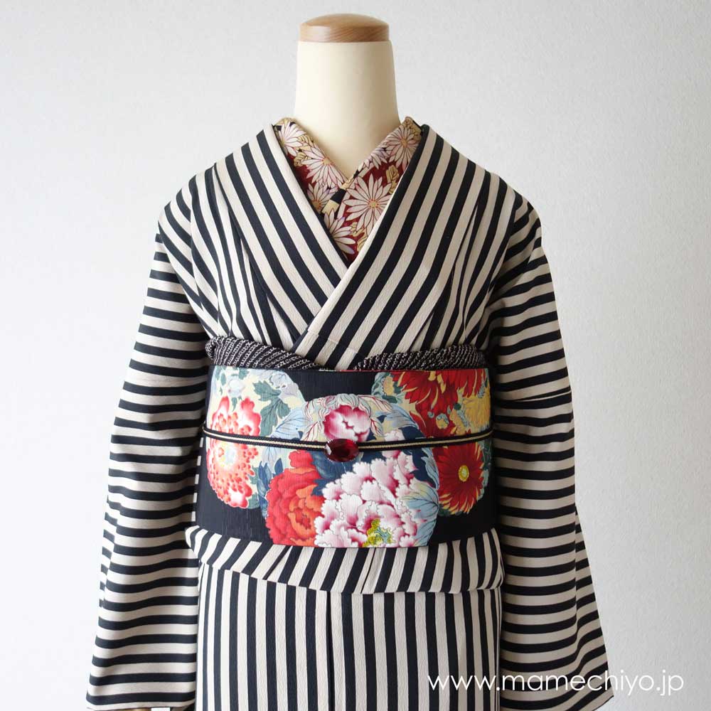 一尺六寸袖】単衣着物 キャンディ＊ストライプ （セサミ）