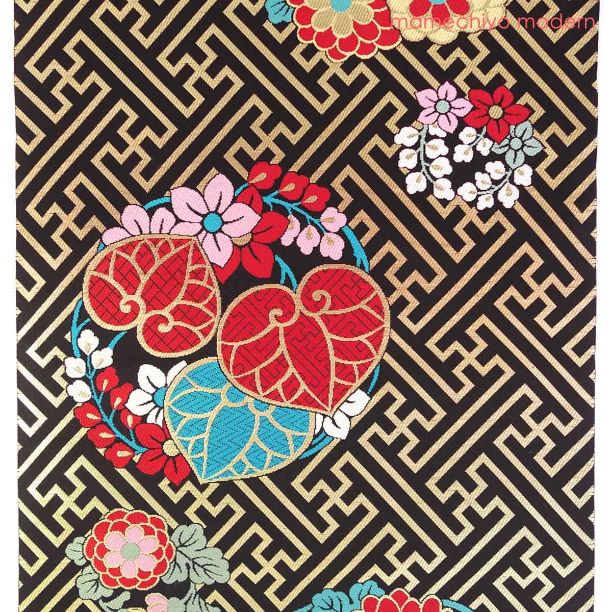 正絹 袋帯 西陣織 紗綾形花丸