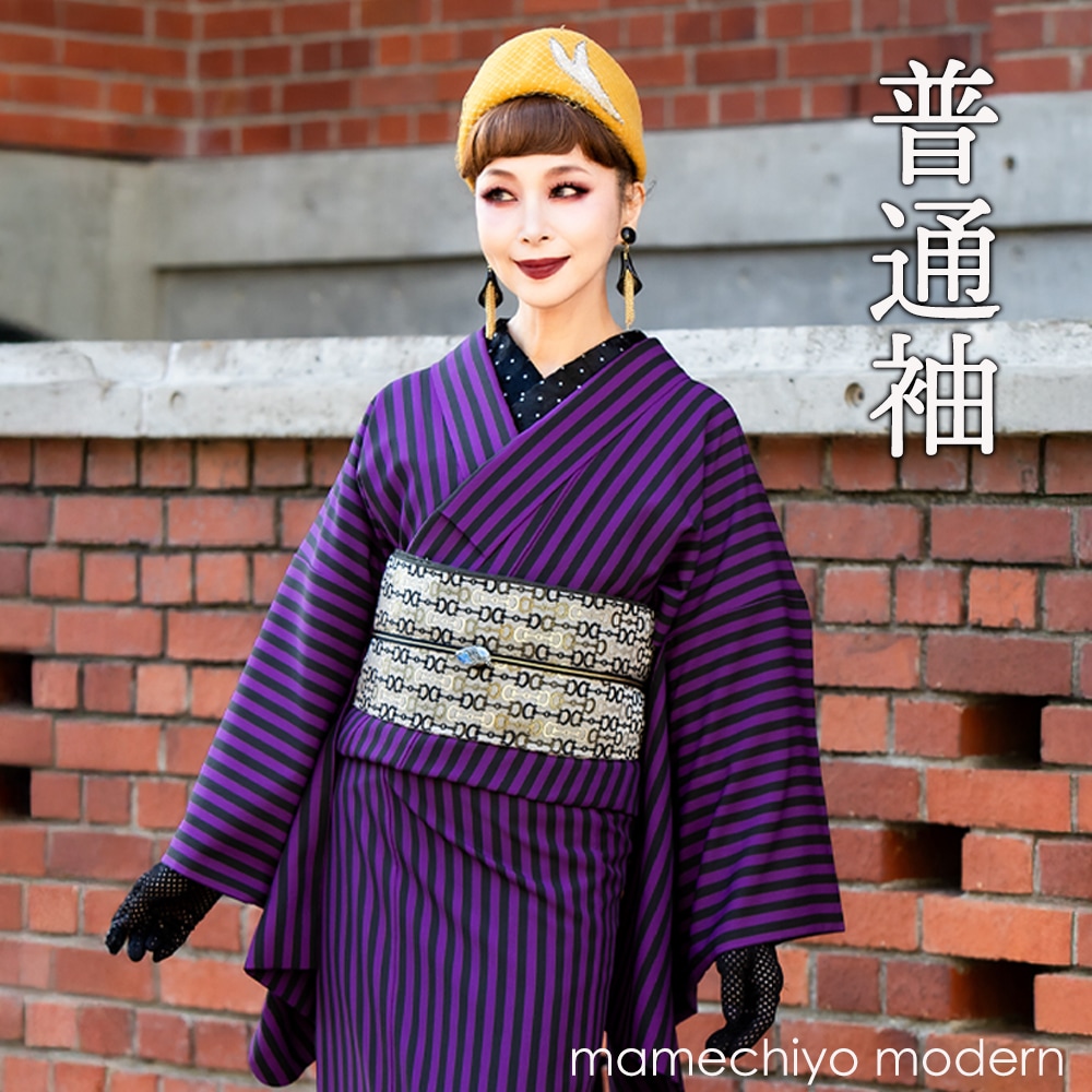 再入荷】普通袖 袷着物 キャンディ・ストライプ（ベルベッドパープル）