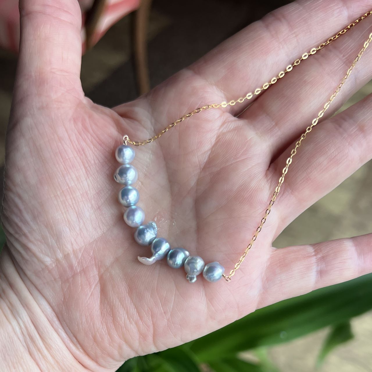 ナチュラルブルーの天使の羽】ペンダントK14GF【あこや真珠】P-2988