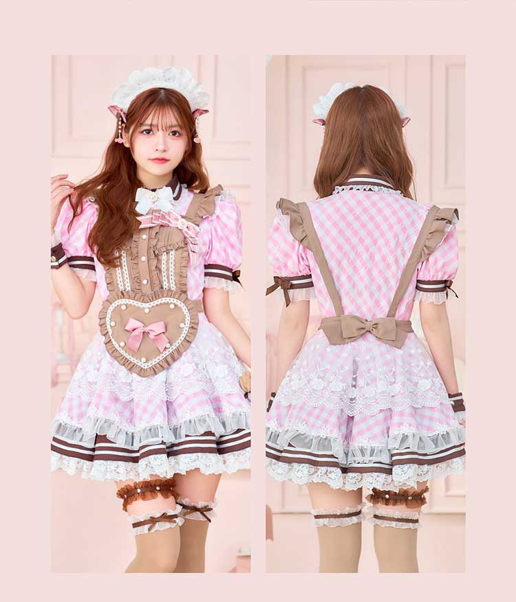 即日発送】【景井ひな着用】ピンクチョコレートギンガムメイド