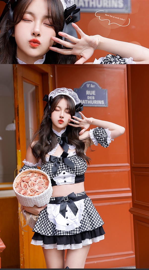 即日発送】千鳥柄セクシーメイド《ハロウィンコスプレ7点セット