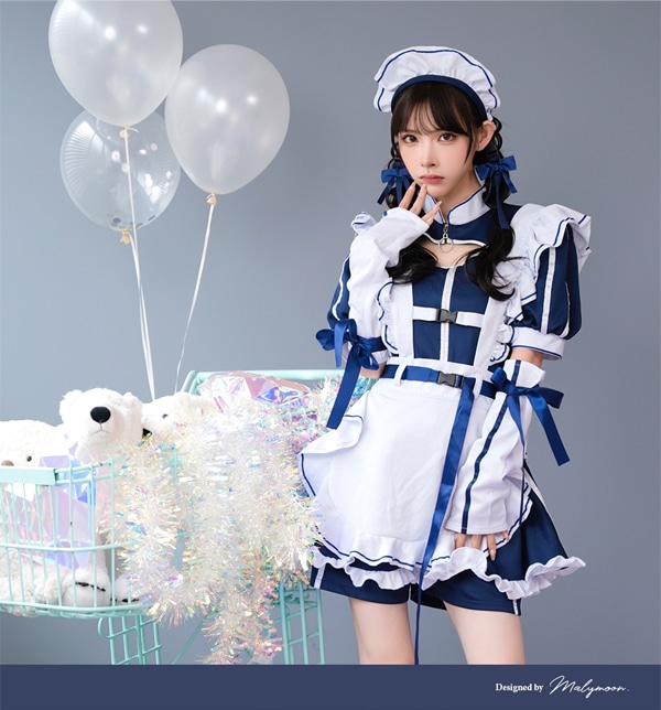 即日発送】ミッドブルージャージメイド《ハロウィンコスプレ6点セット