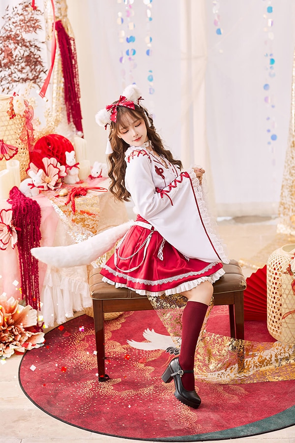 即日発送】レトロティックレース狐巫女《オリジナルコスプレ8点セット