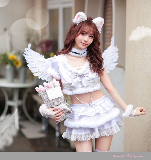 即日発送】猫耳天使コスチューム《ハロウィンコスプレ8点セット