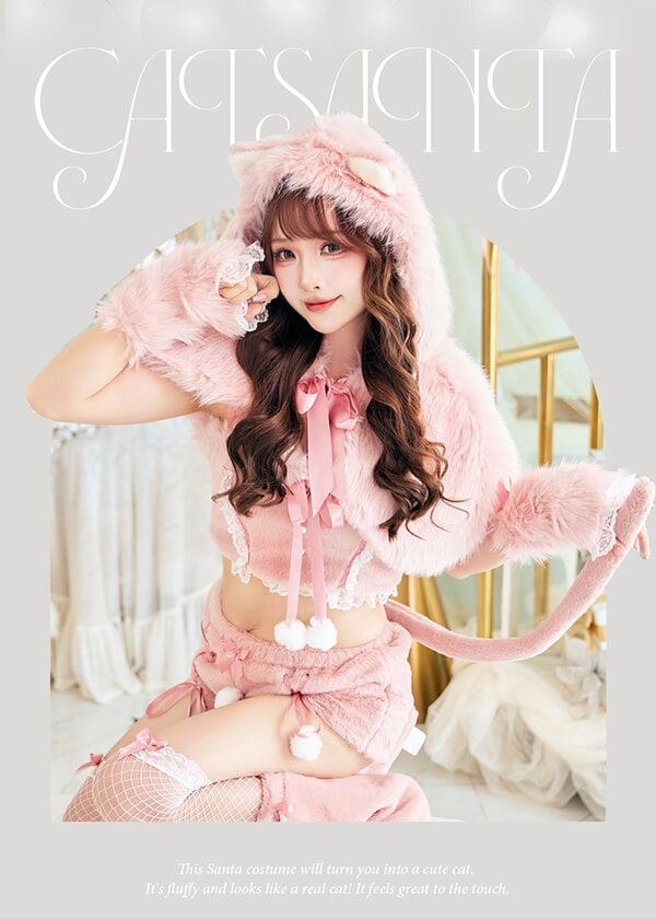 即日発送】ふわふわメレンゲリボンキャットサンタ《クリスマスコスプレ