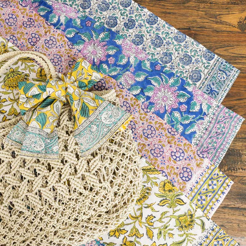 ブロックプリント手ぬぐいコットンスカーフ 【メール便可】｜マライカ