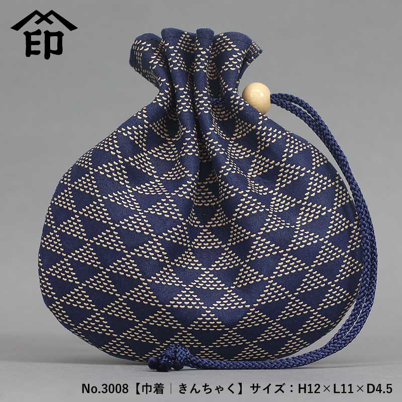 印傳屋（INDEN-YA）手提げ袋【巾着｜波鱗（なみうろこ）紺白】祭用品
