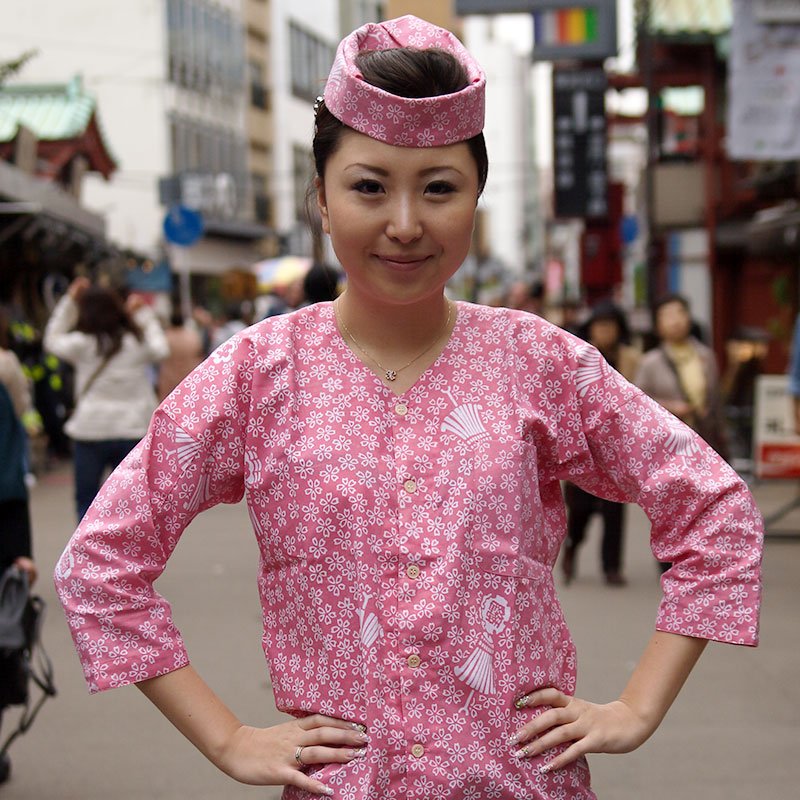 櫻妓 蒲団皮格子 紅花染 長袖リバシブルトップス