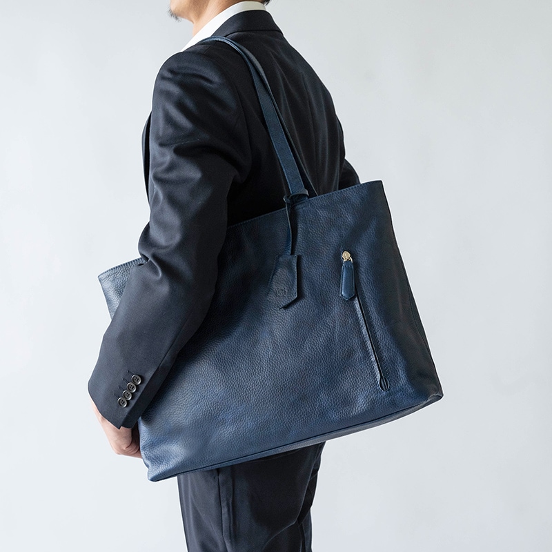 レザートートバッグメンズ 本革 ビジネス 鞄 通勤 スーツ LONDON NAVY
