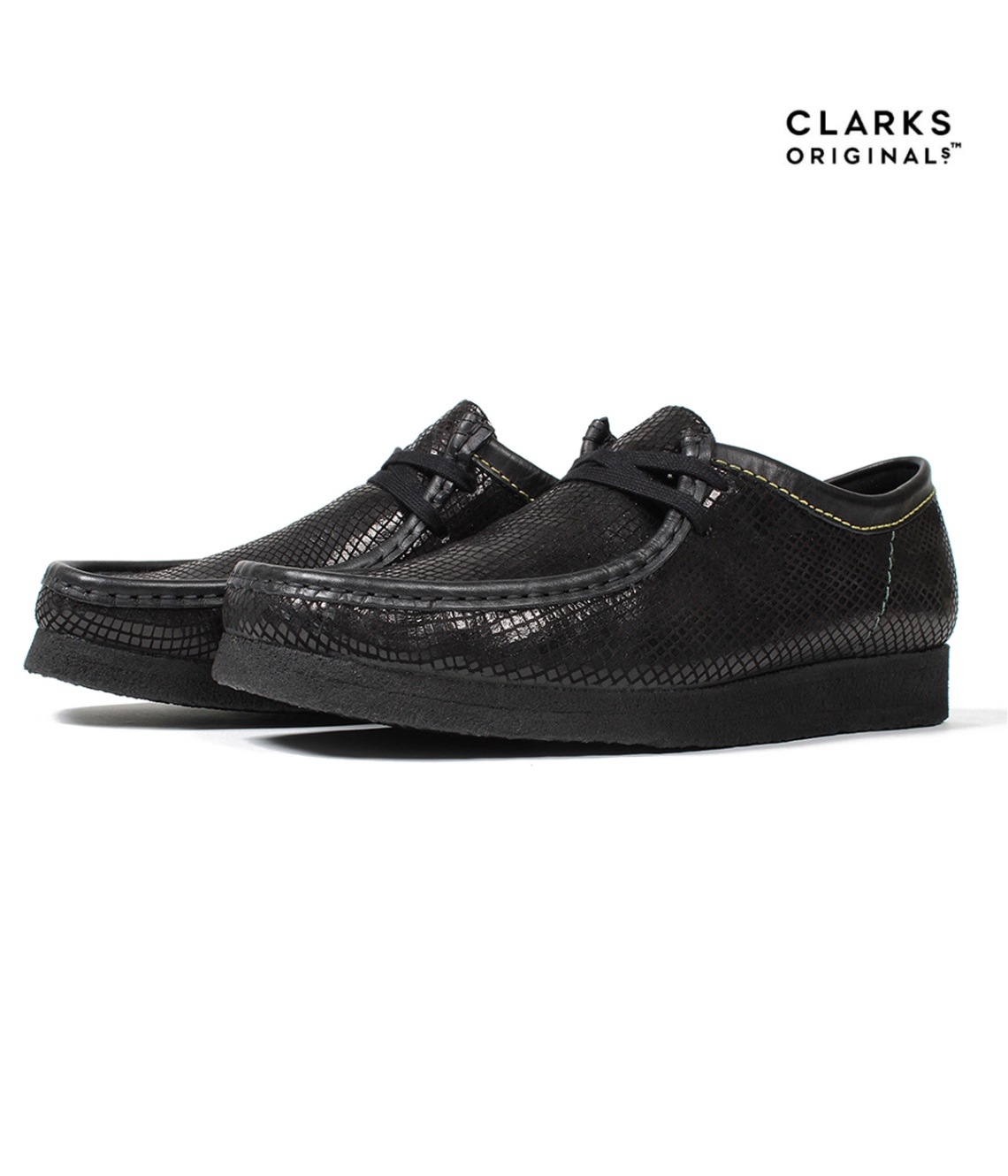CLARKS ORIGINALS / SNAKE EMBOSSED LEATHER WALLABEE【BLACK】｜WACKO