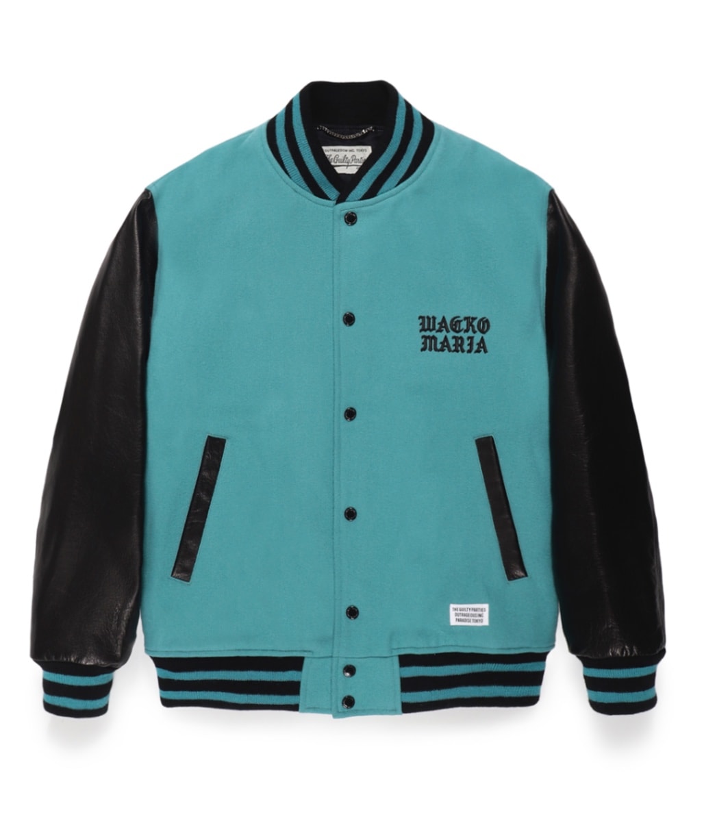 COWHIDE LEATHER VARSITY JACKET -B- (TYPE-1)【EMERALD】｜WACKO