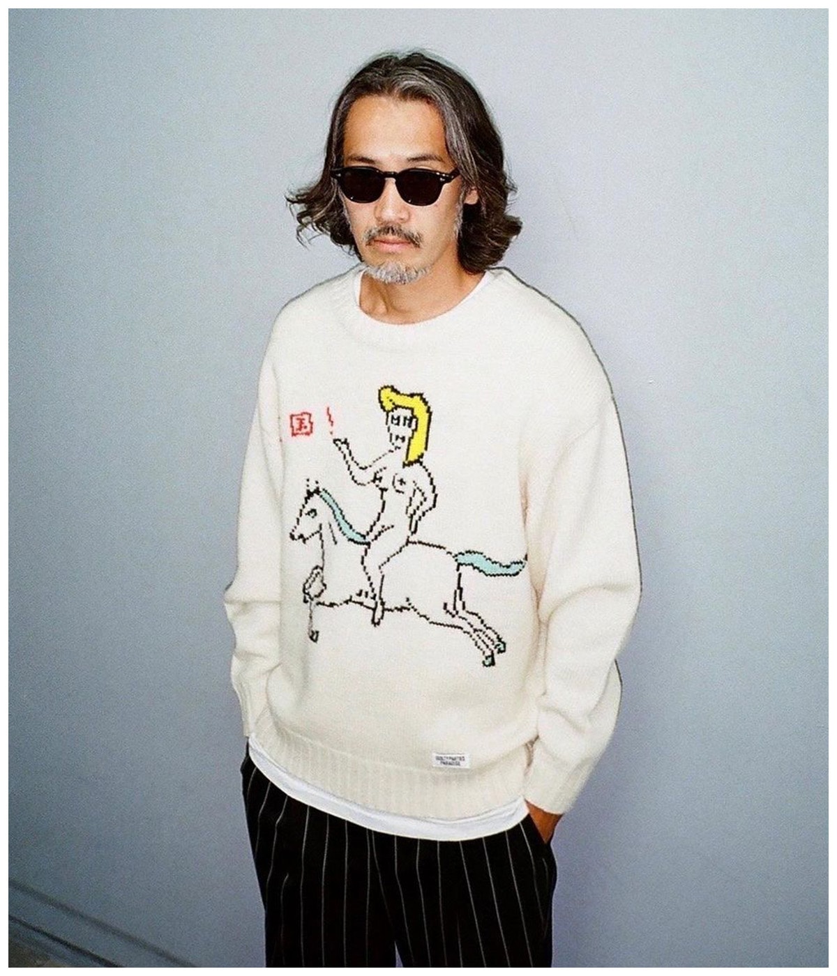 世界平和プロジェクト / INTARSIA CREW NECK SWEATER【WHITE】｜WACKO