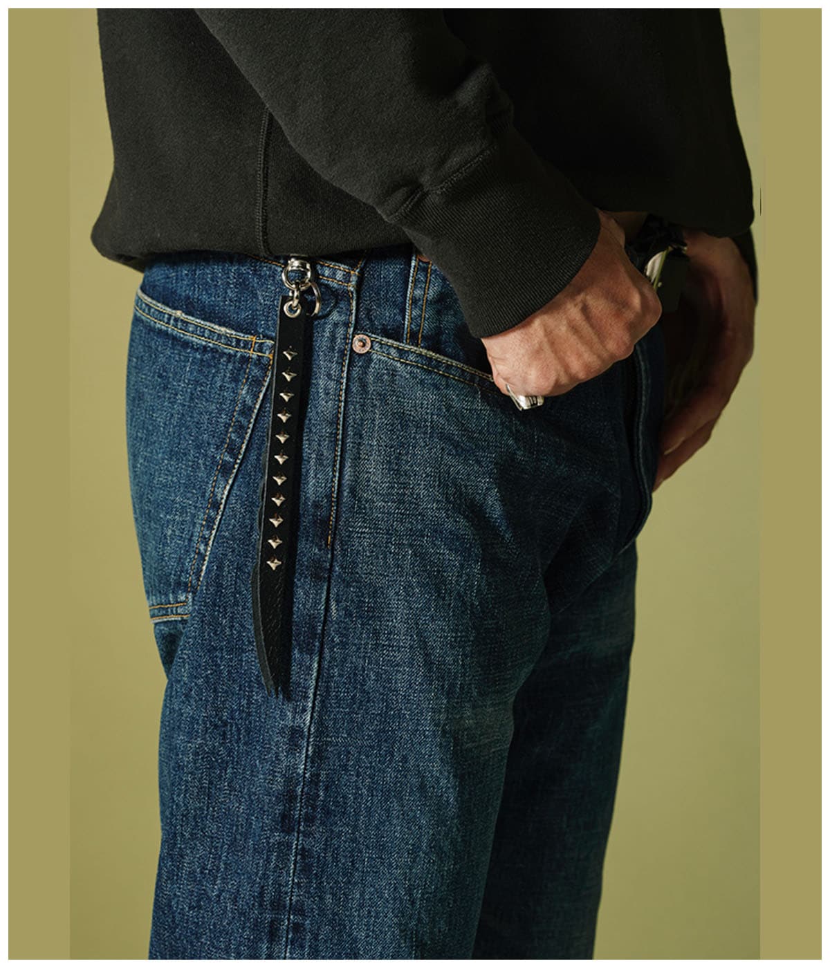 STUDS & KNITTING LEATHER SHORT KEY RING【BLACK】｜CALEE｜MELTING