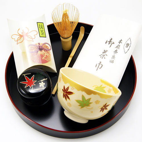 盆略点前7点セット 抹茶碗「雲錦」 棗 黒「春秋」の通販は【茶道具の