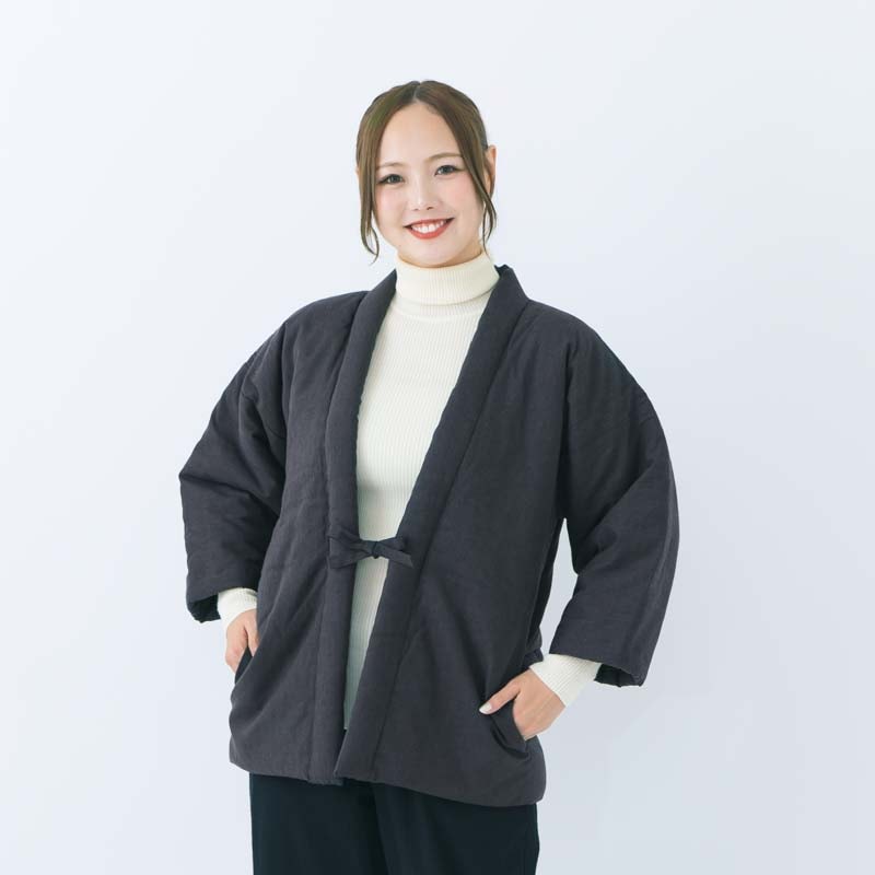 半纏［山並みはんてん shortsized］紺・グレー 混紡わた ショート67cm