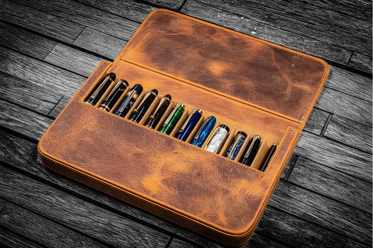 ガレンレザー 12本差しハードペンケース/トレイ クレイジーホース