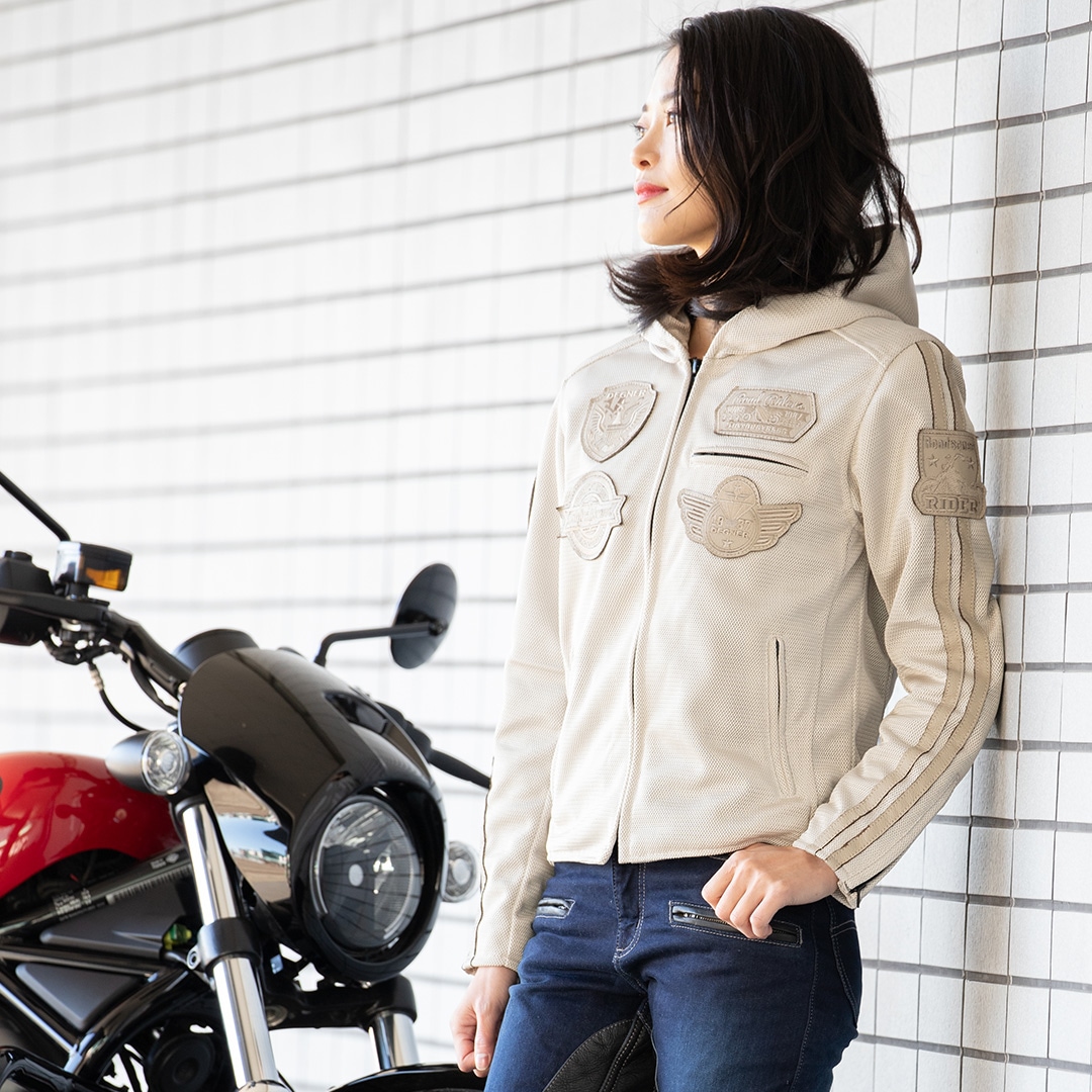 バイク レディースフード付きテキスタイルメッシュジャケット[FR23SJ-9