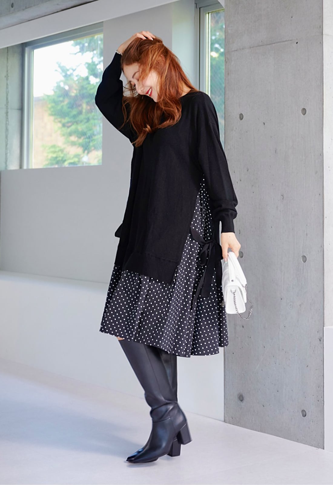 ニットドッキングドットワンピース | DRESS | OBLI