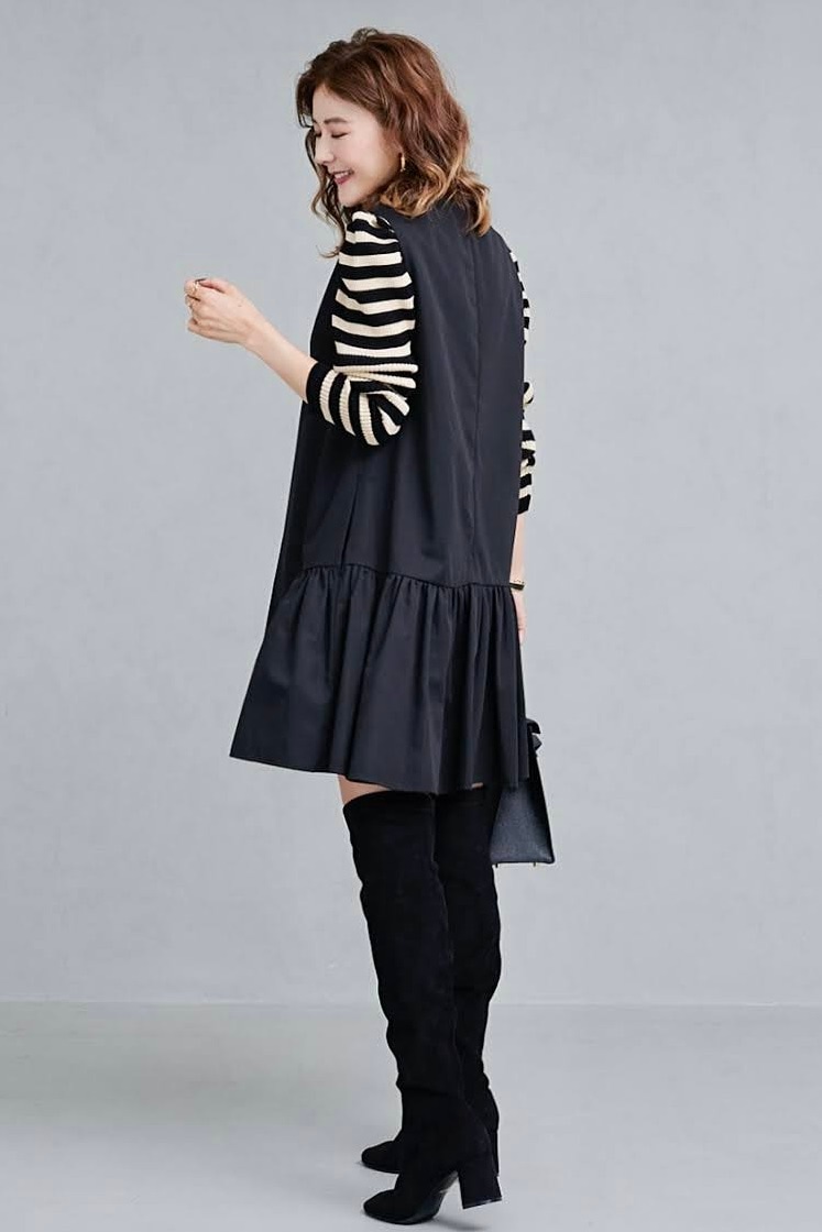 Vネックジャンパーワンピース/ブラック | DRESS | OBLI