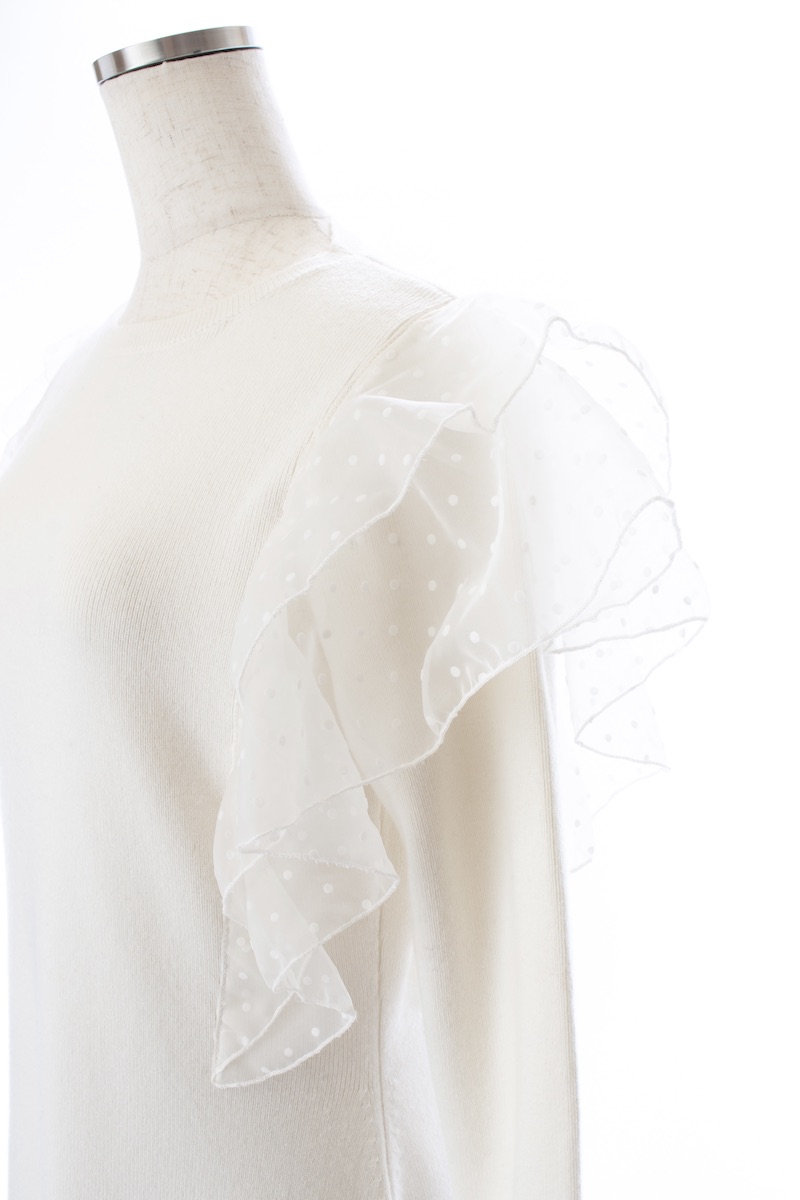 ドットチュールニットワンピース/ホワイト | DRESS | OBLI