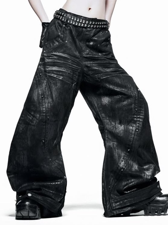 RICH】Black Waxed S-Wide Pants | OUR BRAND,RICH | PRESSING WEB SHOP