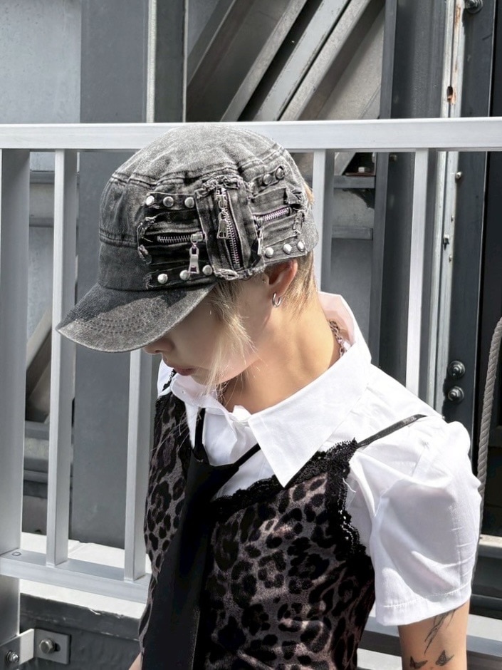 受注制【Never mind the XU】studs denim cap (2color) / 【ネバー