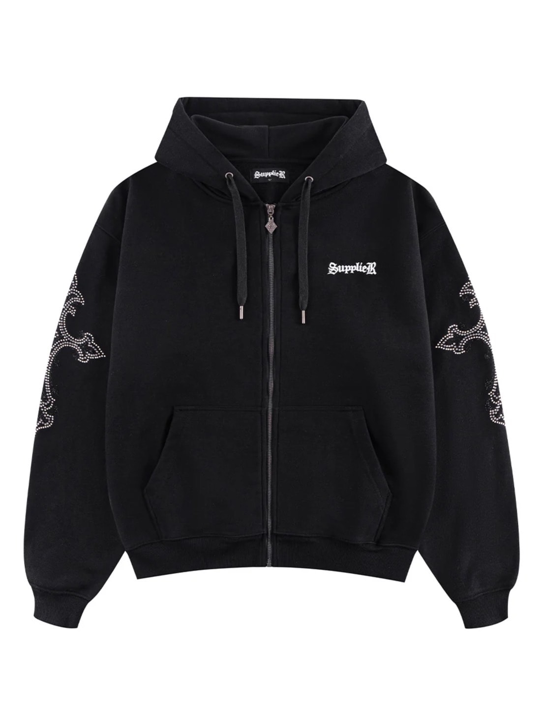 SUPPLIER】RHINESTONE CROSS SLEEVE ZIP HOODIE / 【サプライヤー