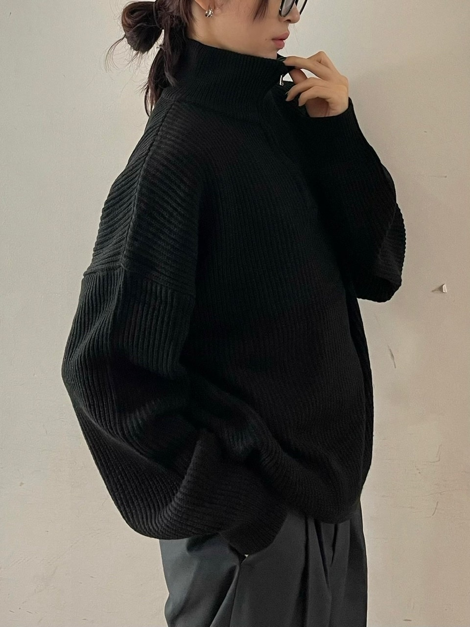 Chikashitsu +】half zip high neck knit (3color) / 【チカシツプラス