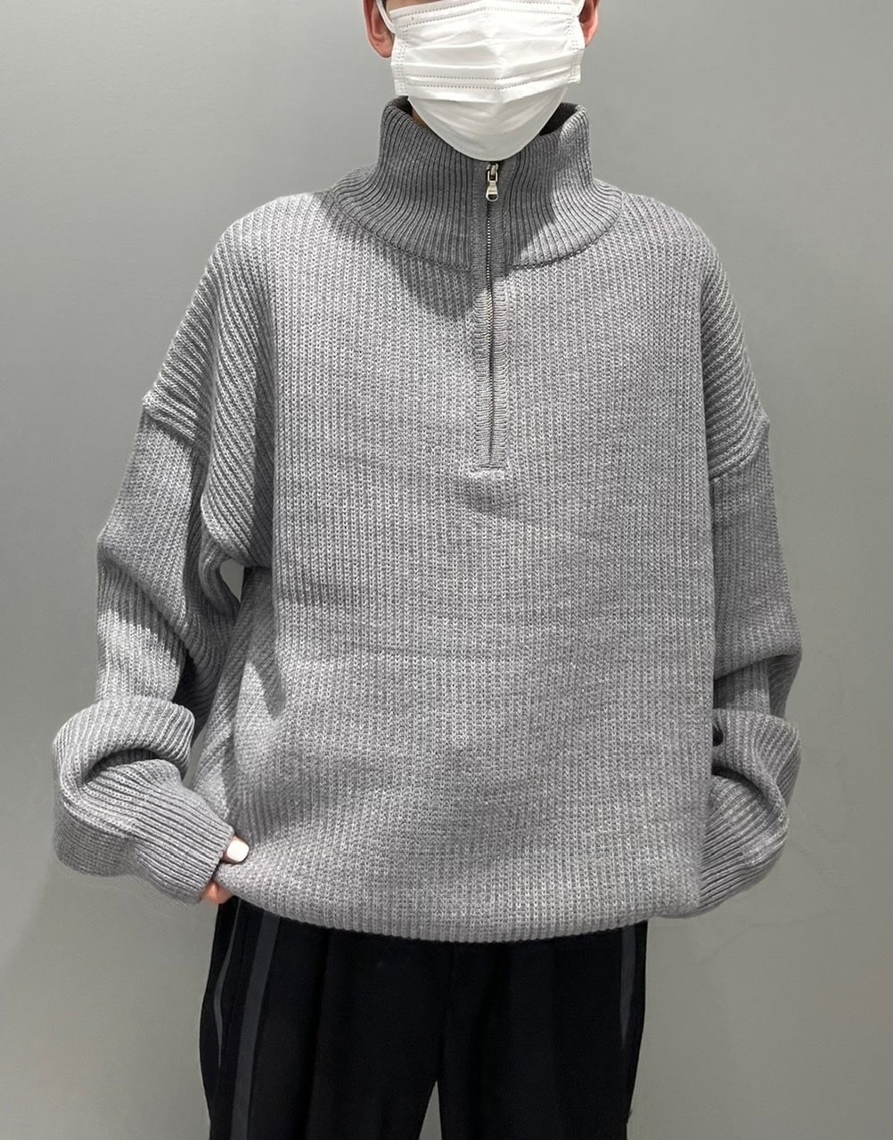 Chikashitsu +】half zip high neck knit (3color) / 【チカシツプラス