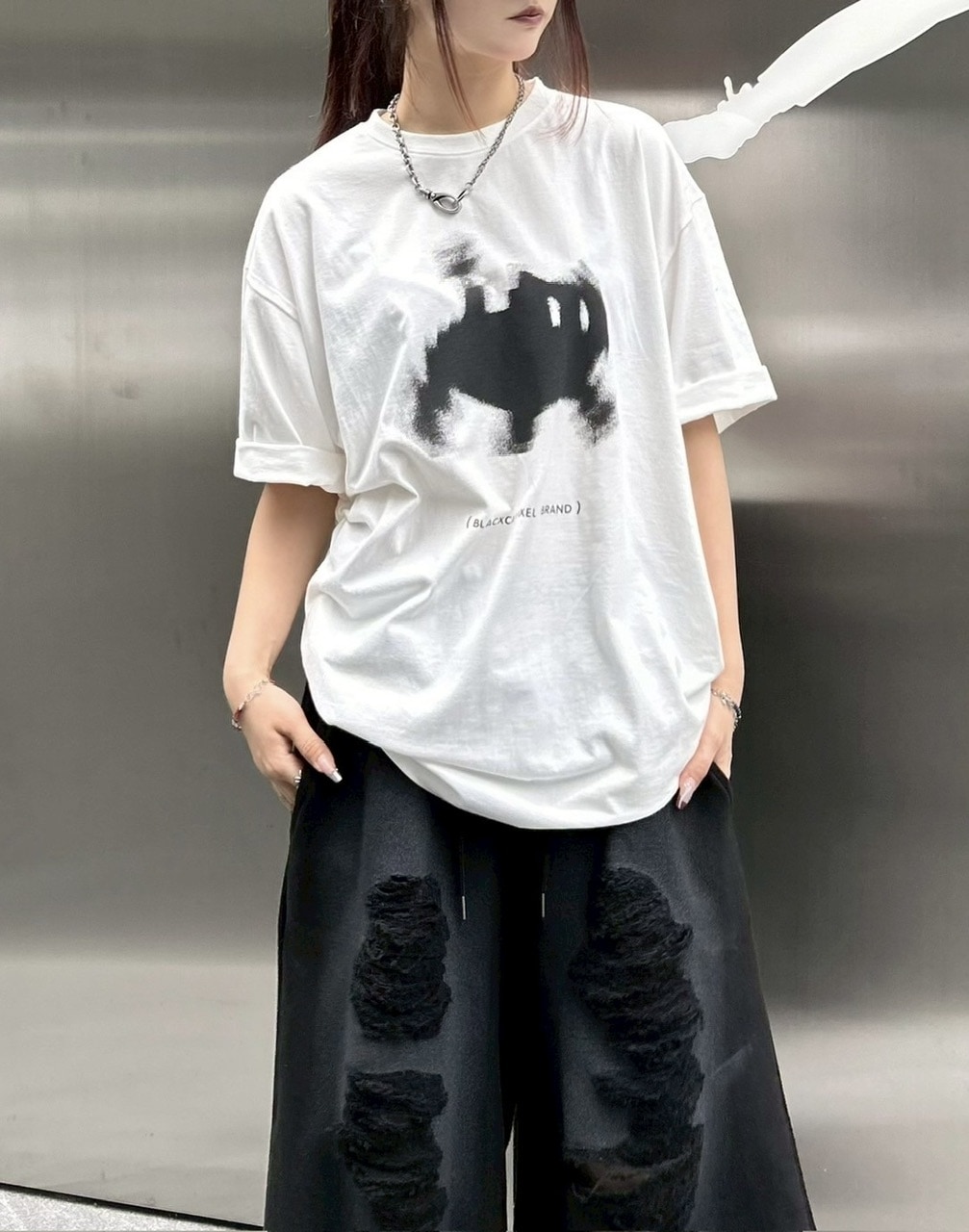 大阪店WEB限定【Chikashitsu +】oversized pixel cats t-shirt (2color