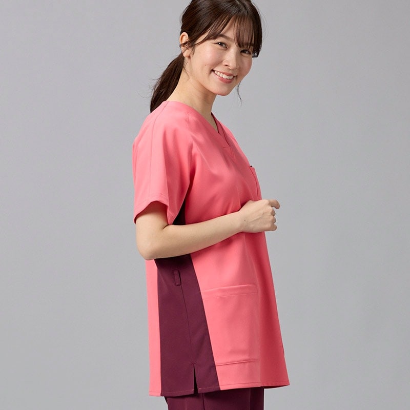 男女兼用プルオーバースクラブ[チェリーピンク×ワイン]