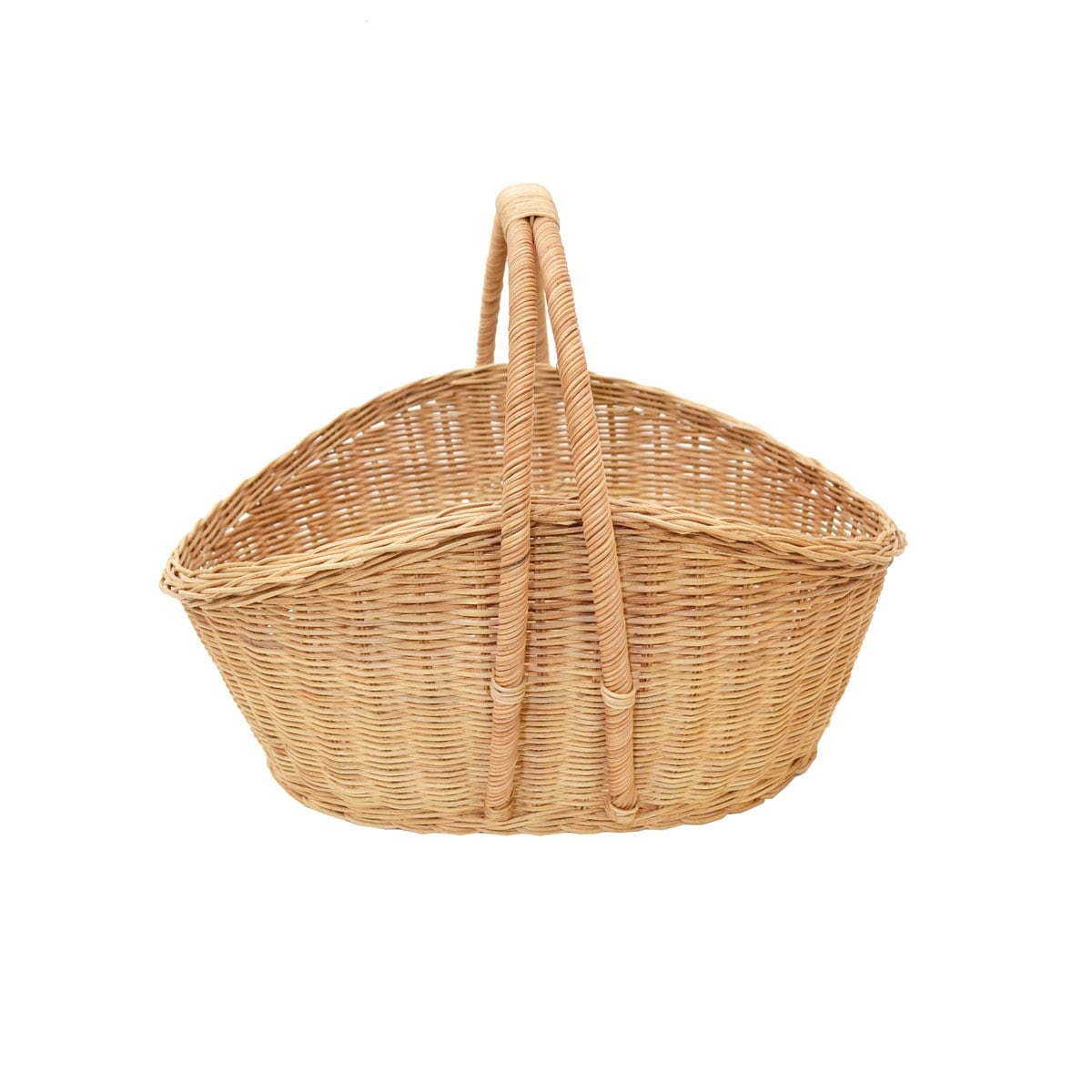 ラタン製かごバッグ 山型 L ピクニックバスケット 三角 籠