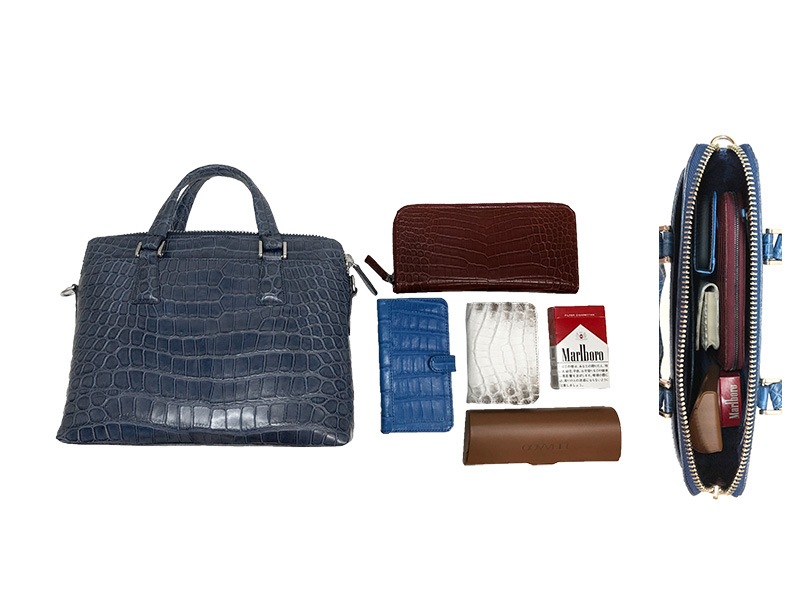 クロコダイル マット 2Wayミニブリーフバッグ ネイビー | バッグ